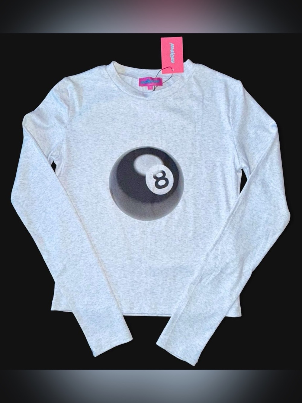 Edikted Gray Long Sleeve Shirt w/ Black (8) Eight Ball Sz Small (BNWT)